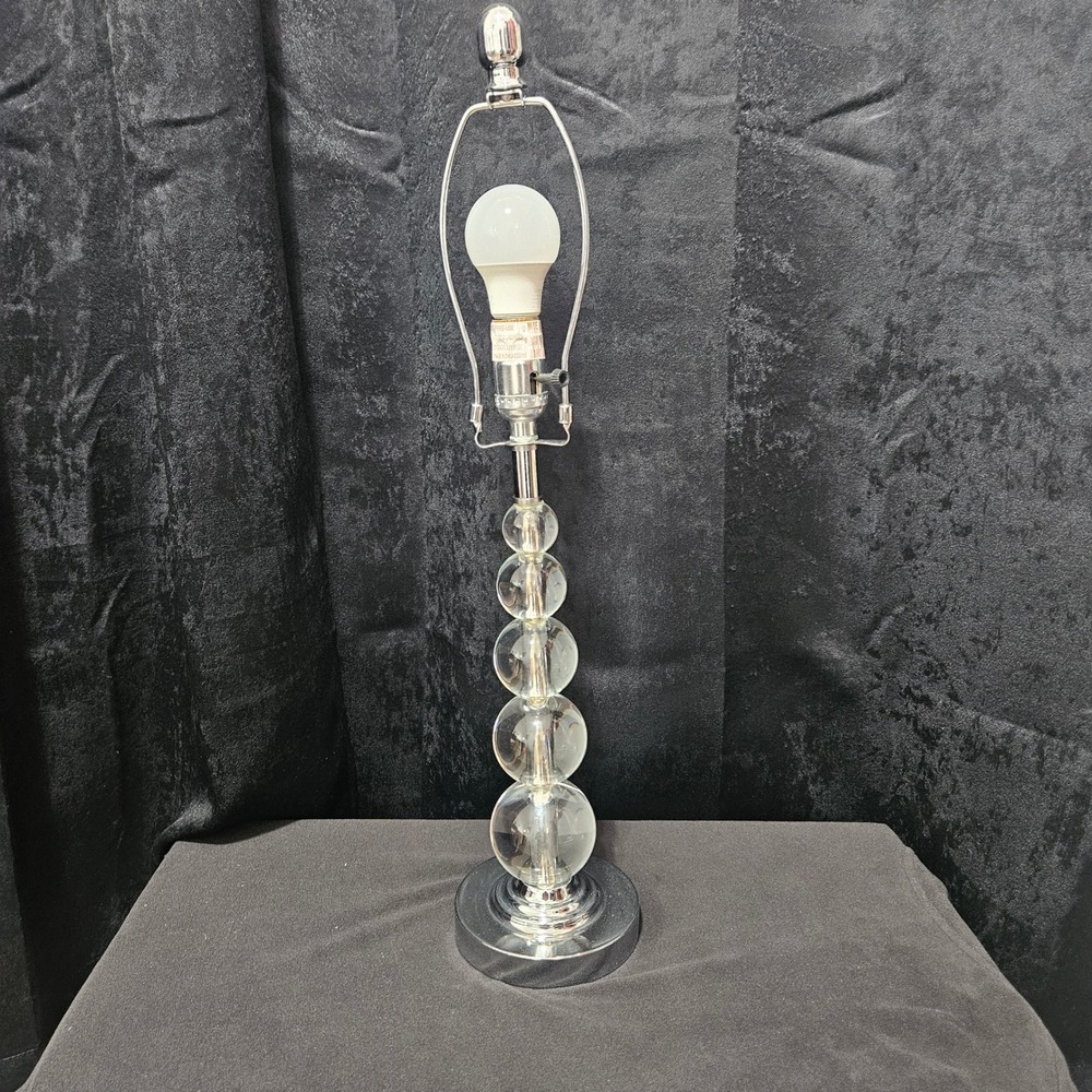 Modern Stacked Crystal Glass Ball Table Lamp Polished Chrome Glam Luxury MCM
